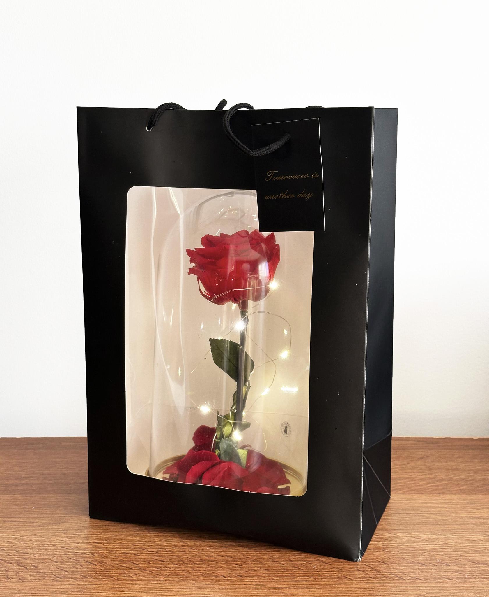 Стабилизированная роза в стеклянном куполе с LED-подсветкой в подарочной упаковке